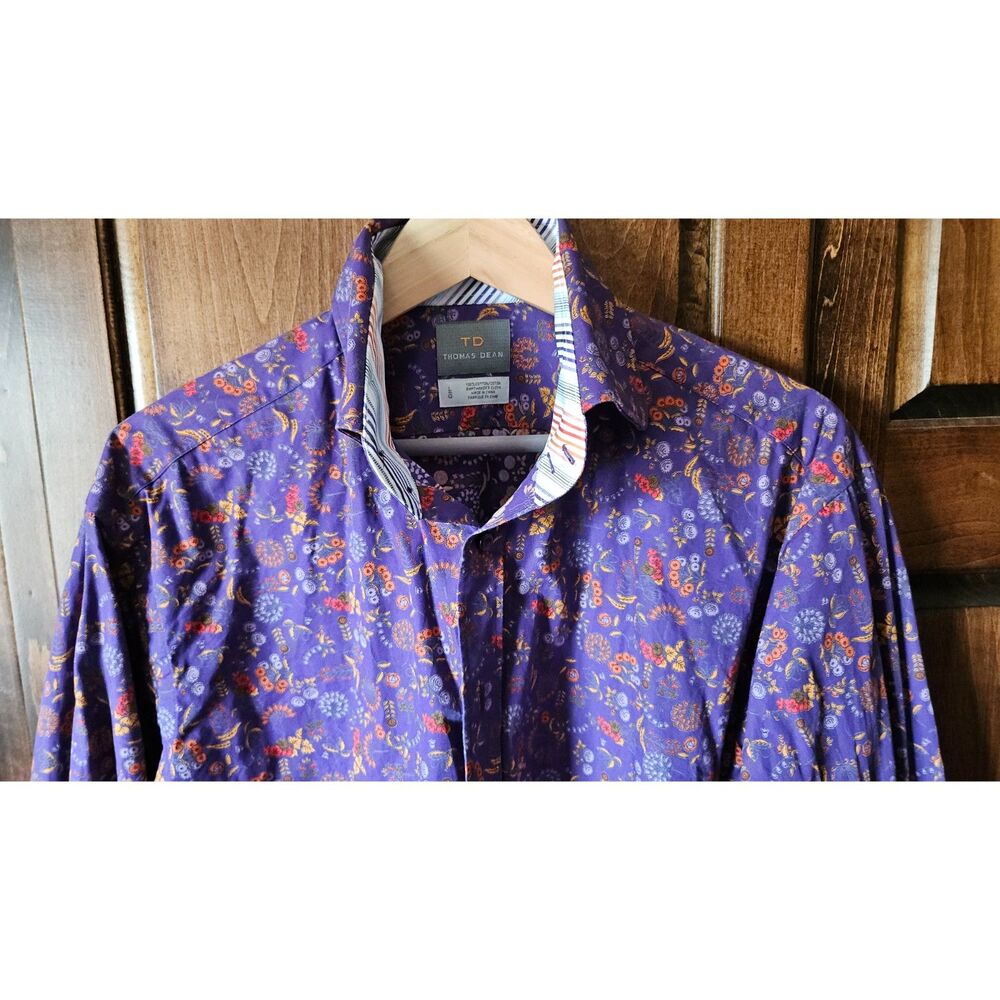 Thomas Dean Purple Floral Men's Dress Shirt | 17